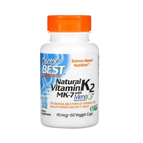 Doctors Best Natural Vitamin K2 MenaQ7 45mcg Veggie Capsules, 60 Ea